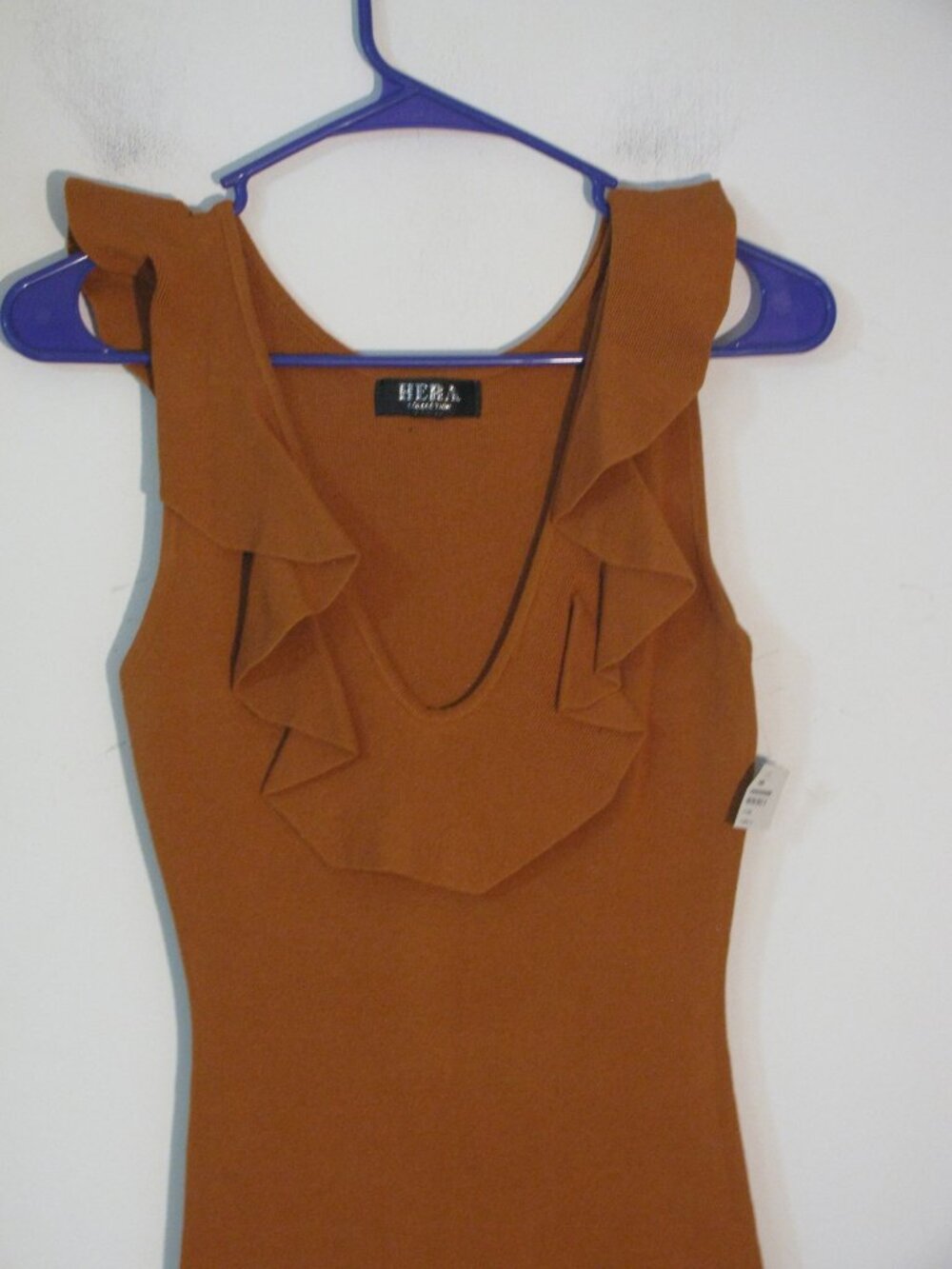 Hera Collection Rust Brown Ruffle Midi Dress - Picture 2 of 4
